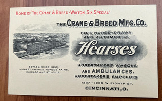 vintage advertising card Crane & Breed Undertaker's wagons & hearses