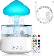 Raining Cloud Night Light with White Noise Remote Control Adapter Desk Fountain