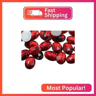 Allstarco 14x10mm Red Ruby .TM Flat Back Oval Acrylic Rhinestones Tiny Face Gems