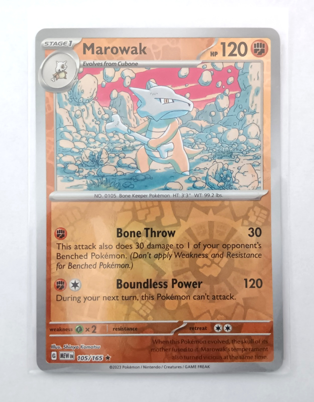 Pokemon Card Marowak 105/165 Reverse Holo Rare Near Mint