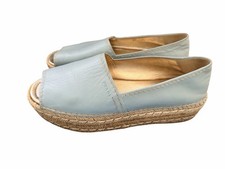 Prada Blue Leather Peep-Toe Espadrilles With 2" Platform Size EUR 41/ US10