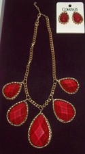 NEW WOMEN'S 5 Drop Scarlet Necklace 16" long with Matching Earrings