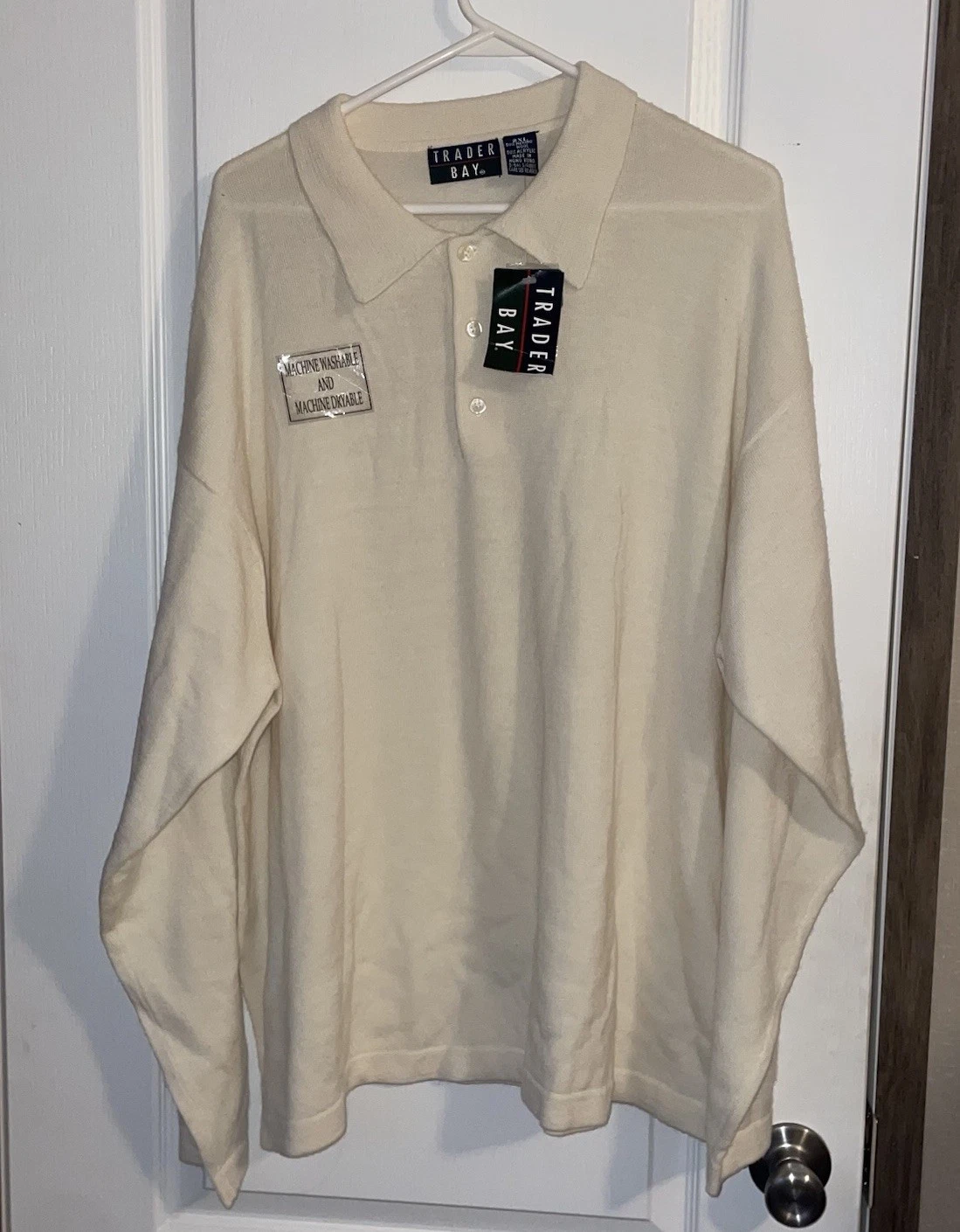 Vtg Sears Trader Bay merino Wool Blend Collared Cream Sweater Men’s Size 2XL NWT