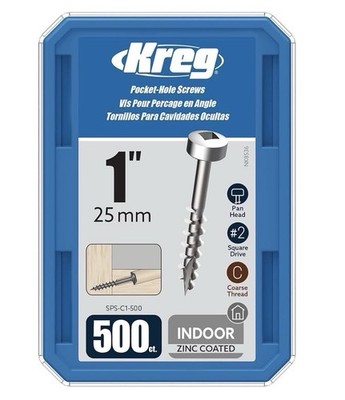 Kreg Zinc Pocket-Hole Screws - SPS-C1-500 - 1-Inch - Coarse Thread - Pan Head