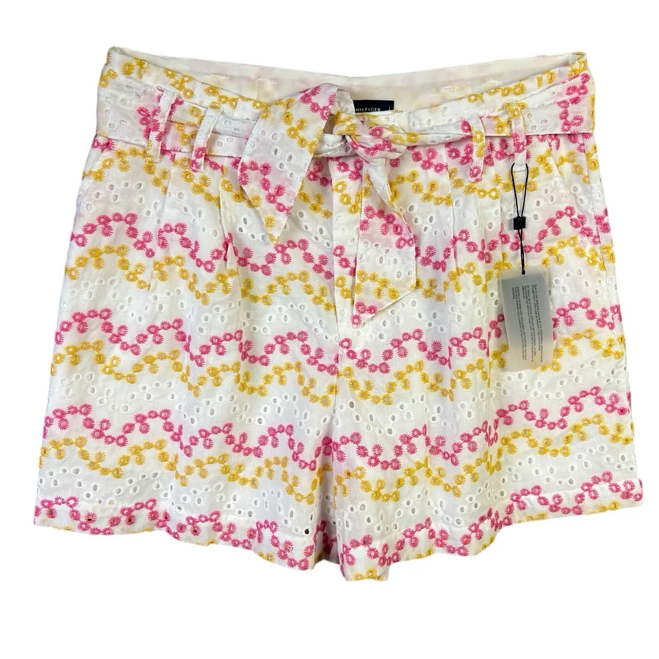 Tommy Hilfiger Pantalones Cortos Floral Ojales Blanco Rosa Amarillo Talla 6 Nuevo Resortwear Foto 2 de 4