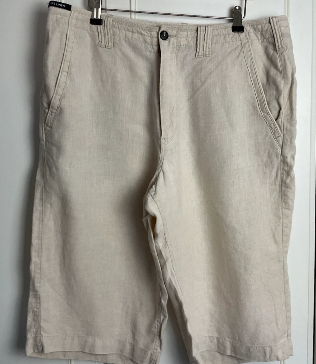 M&S Linen Chino Shorts Mens W38” Beige Travel Pockets Lightweight Summer Holiday