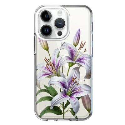 For Apple iPhone 14 Pro Shockproof White Lavender Lily Flowers Case
