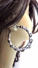 SMALL Bamboo earrings 1.5 inch HOOP EARRINGS SILVER TONE BAMBOO HOOP EARRINGS 