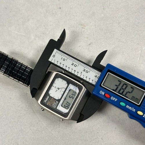 VTG Pulsar Watch 32mm Rectangle Analog Digital 1980s Needs Repair READ - Picture 10 of 11