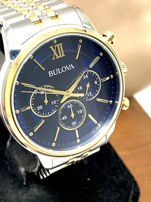 Bulova Men's Watch 98A274 Quartz Chronograph Blue Dial Two Tone