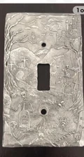 CUSTOM PEWTER GOTHIC  Graveyard, ￼SKULL ￼ cemetery, LIGHT SWITCH PLATE COVER