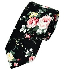Men's Floral Tie Fashion Slim Skinny Neckties Causal Formal Occasion Black