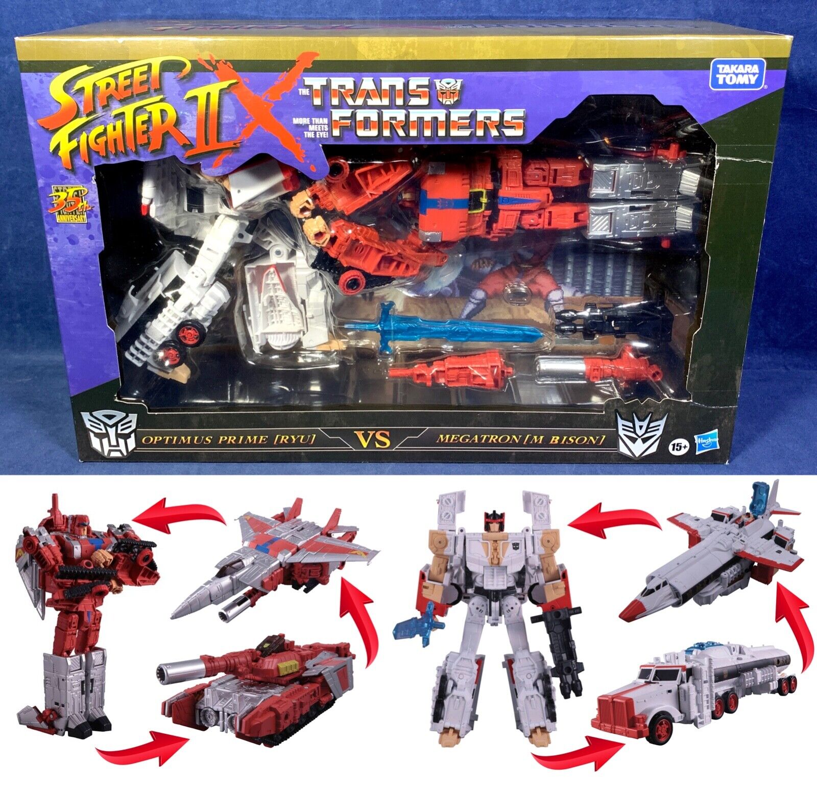 STREET FIGHTER II vs TRANSFORMERS Optimus Prime RYU & Megatron M. BISON Figures