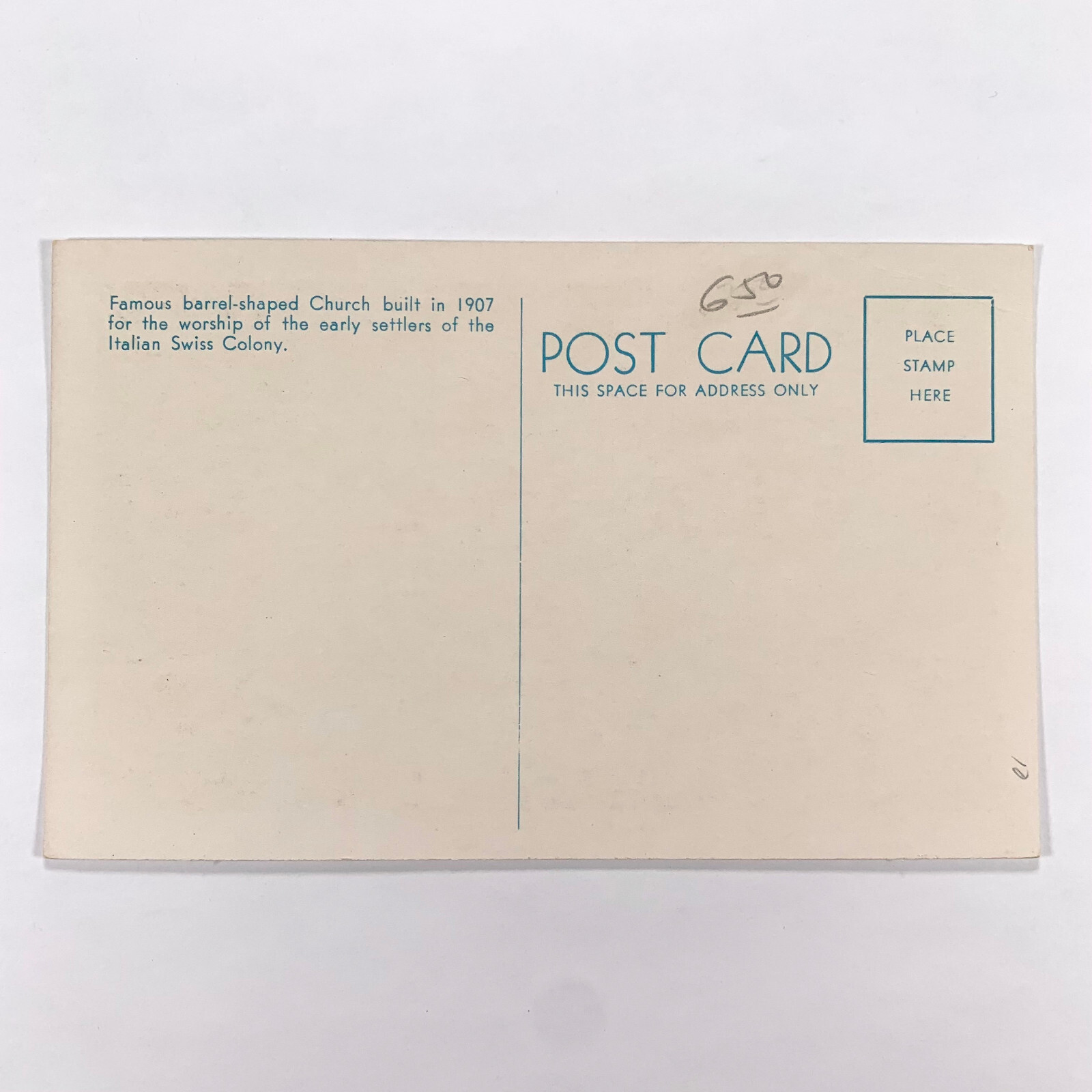 Postcard California Asti CA Italian Swiss Colony Winery Church 1940s Unposted