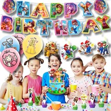 Decoraciones Super Fiesta Tema Mario - Banner Cake Topper, Globos, Juego de Telones de Fondo