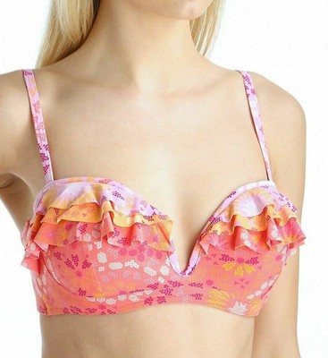 Coco Rave Blkini Top S   30 32. B Cup under wire  Coral Pinks NWT $58