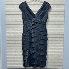 Adrianna Papell Metallic Blue Sheath Cocktail Dress Sleeveless Tiered Ruffle 4