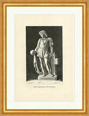 Hamlet Statue A. Weizenberg Schädel William Shakespeare Holzstich A 0606 Gerahmt