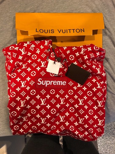 supreme x louis vuitton lv monogram hoodie red box logo size xxl