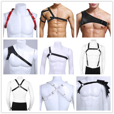 Men/'s Leather Harness Armor Buckles Body Chest Shoulder Suspenders Strap Costume