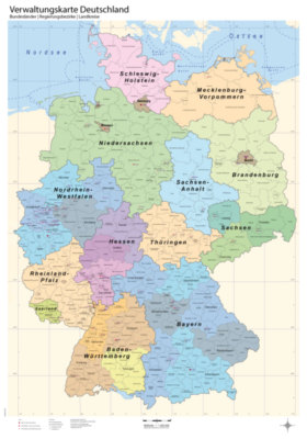 Deutschlandkarte (politisch), Wandkarte Poster, 70 x 100 cm