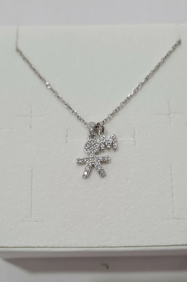 COLLANA CIONDOLO BEBE' BIMBO BIMBA PAVE' CON INIZIALE IN ARGENTO 925 CHARMS - Immagine 3 di 4