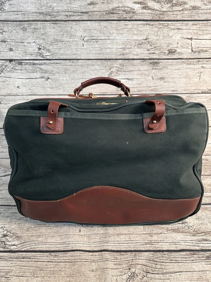 Equipaje de mano vintage Orvis Battenkill de lona verde cuero doble cara Foto 3 de 4