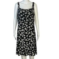 Chaps Black White Floral Print Sleeveless Fit & Flare Stretch Casual Dress XL