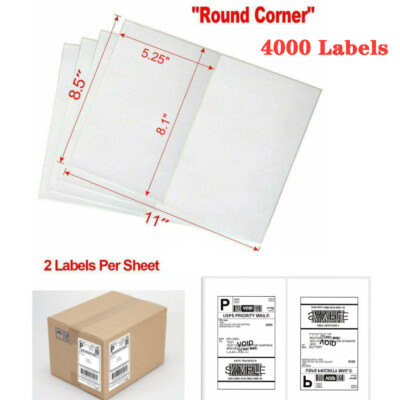 4000 Mailing Shipping Labels 8.5''x5.5'' Round Corner Half Sheet Self Adhesive USA