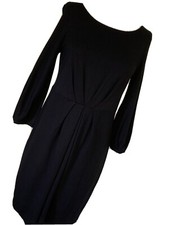 Theory Dress Black Ponte Knit Stretch 3/4 Sleeve Mod Gathered Empire Waist $499