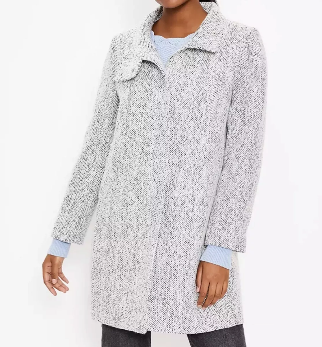LOFT Petite XXS XXSP 00P 0P Herringbone Funnel Neck Wool Coat