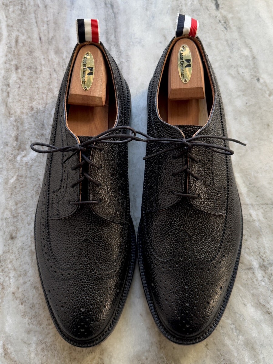 THOM BROWNE LEATHER SOLE LONGWING BROGUE 12 / 45 WINGTIPS BLACK ITALY $1200 THOM BROWNE LEATHER SOLE LONGWING BROGUE 12 / 45 WINGTIPS  main image 2