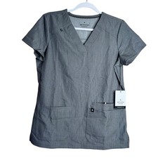 NWT Beyond Scrubs Women  s Sunny V-Neck Top Heather Gray Size Small
