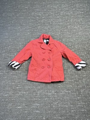 Girls S Small 5/6 Gymboree Hot Pink Black White Jacket Pea Coat