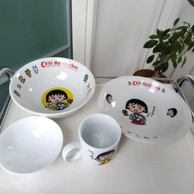Chibi Maruko Chan Ceramic Tableware Set of 4 Kaneshotouki Donburi bowl Japan