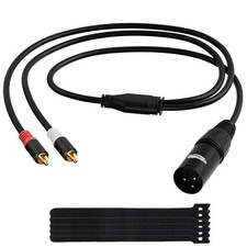 3-Pin XLR Male to 2 RCA Male Y Splitter Adapter Cable ft4, Unbalanced Dual RCA