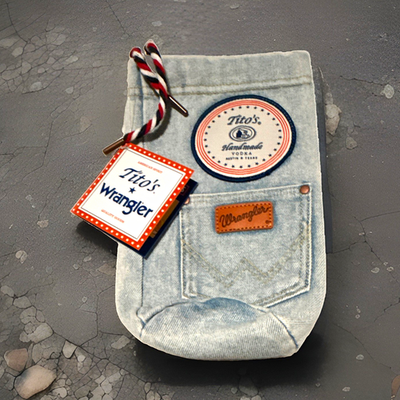#ad Tito#x27;s Handmade Vodka Patch Wrangler Denim Drawstring Bottle Bag Western NEW $8.99