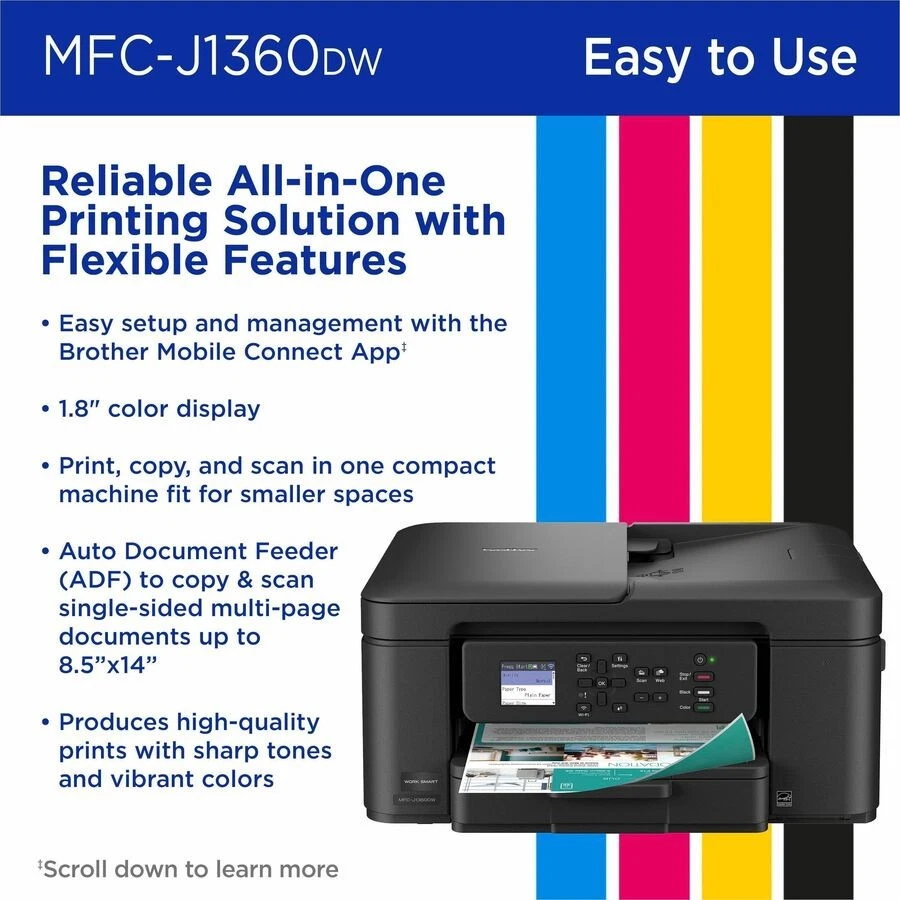 Brother Work Smart MFC-J1360DW Wired & Wireless Inkjet Multifunction Printer - - Image 4 of 4