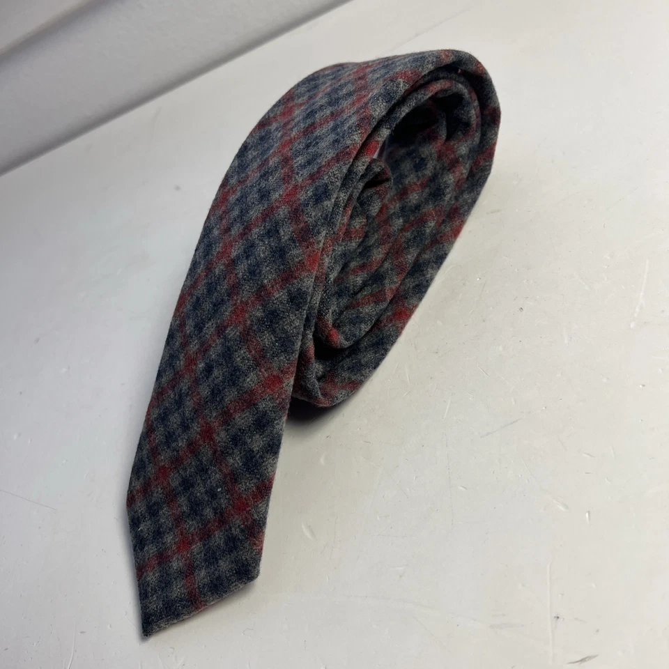 Gravata clássica TOMMY Hilfiger cinza vermelho azul marinho xadrez mistura de lã - Imagem 2 de 4