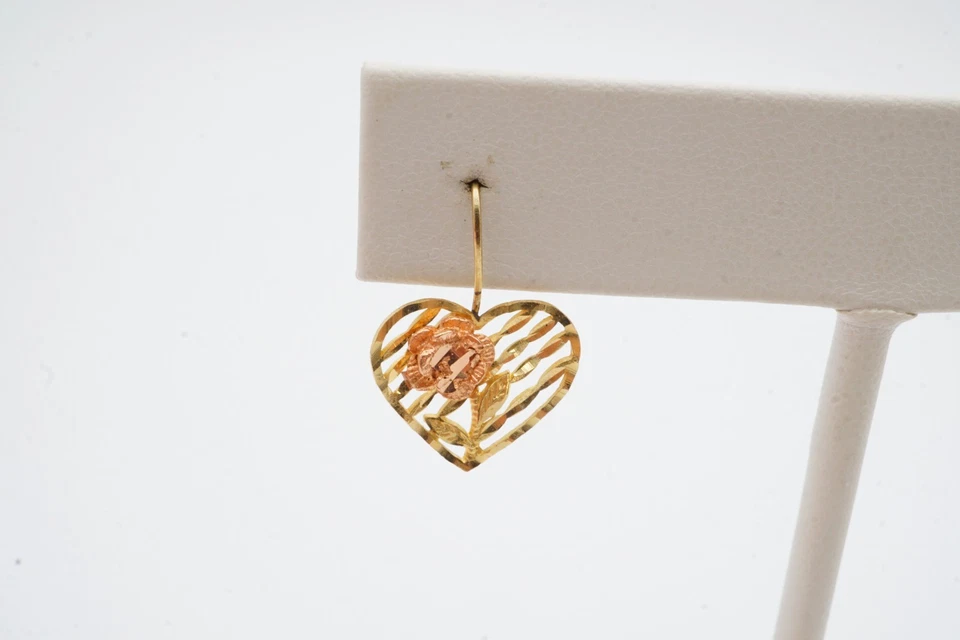 Pendientes corazón rosa oro amarillo 10k Foto 2 de 4