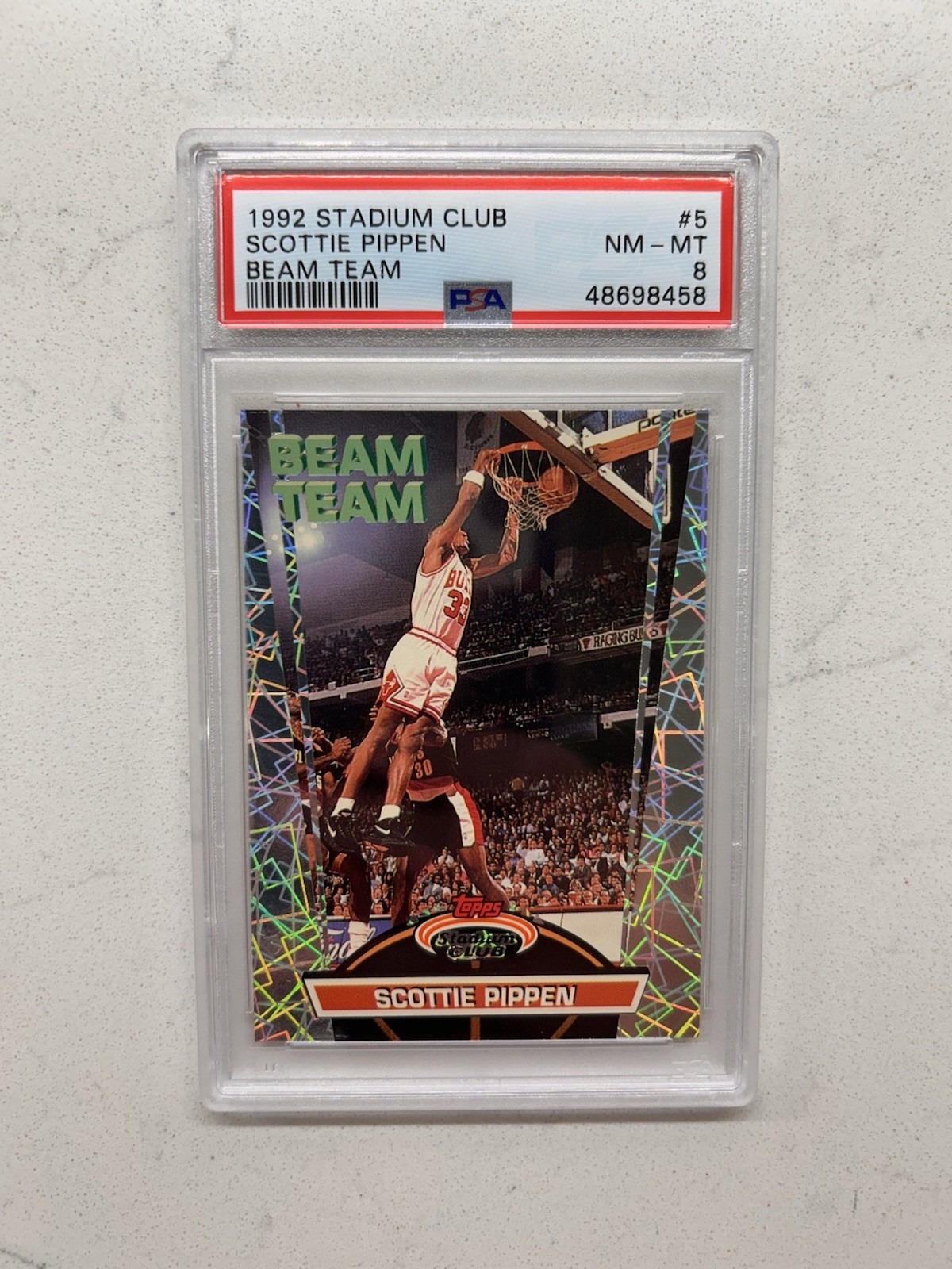 1992-93 Topps Stadium Club Scottie Pippen Beam Team Members Only #5 Bulls PSA 8