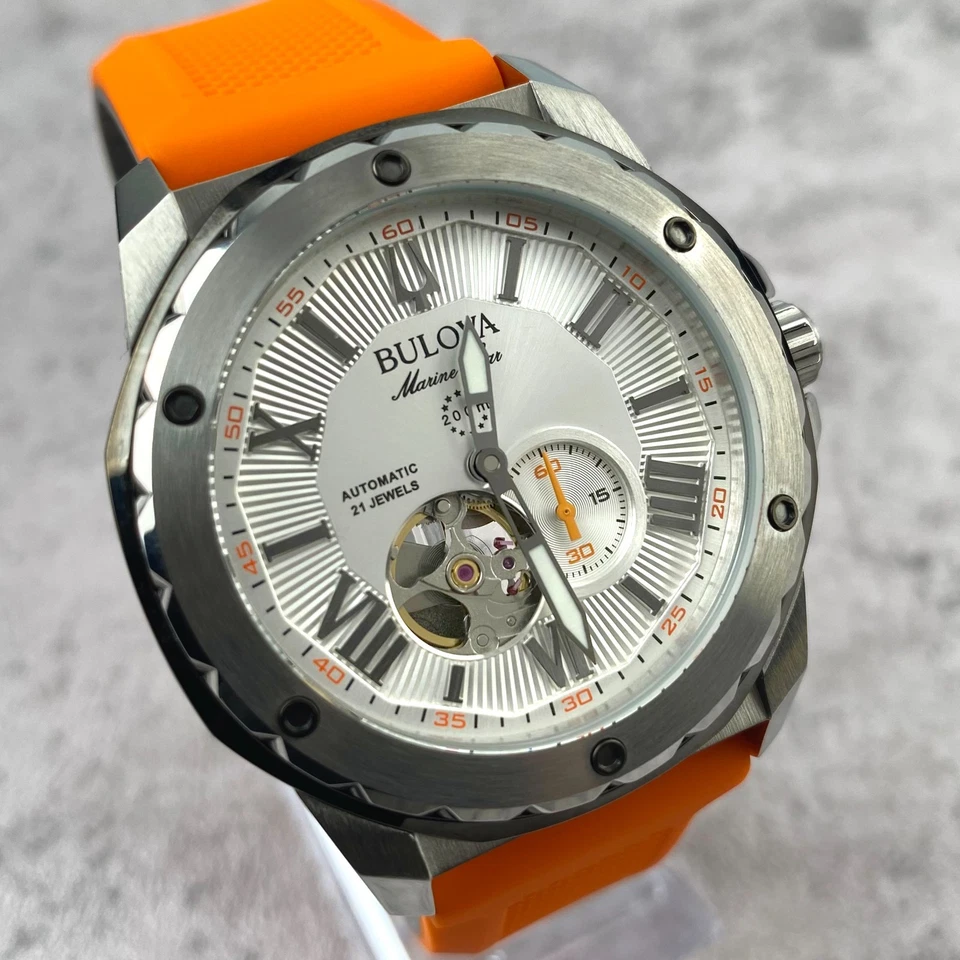 Bulova Marine Star 45mm Whit Dial Rubber Strap Automatic Men's Watch 98A226 - Image 2 of 4