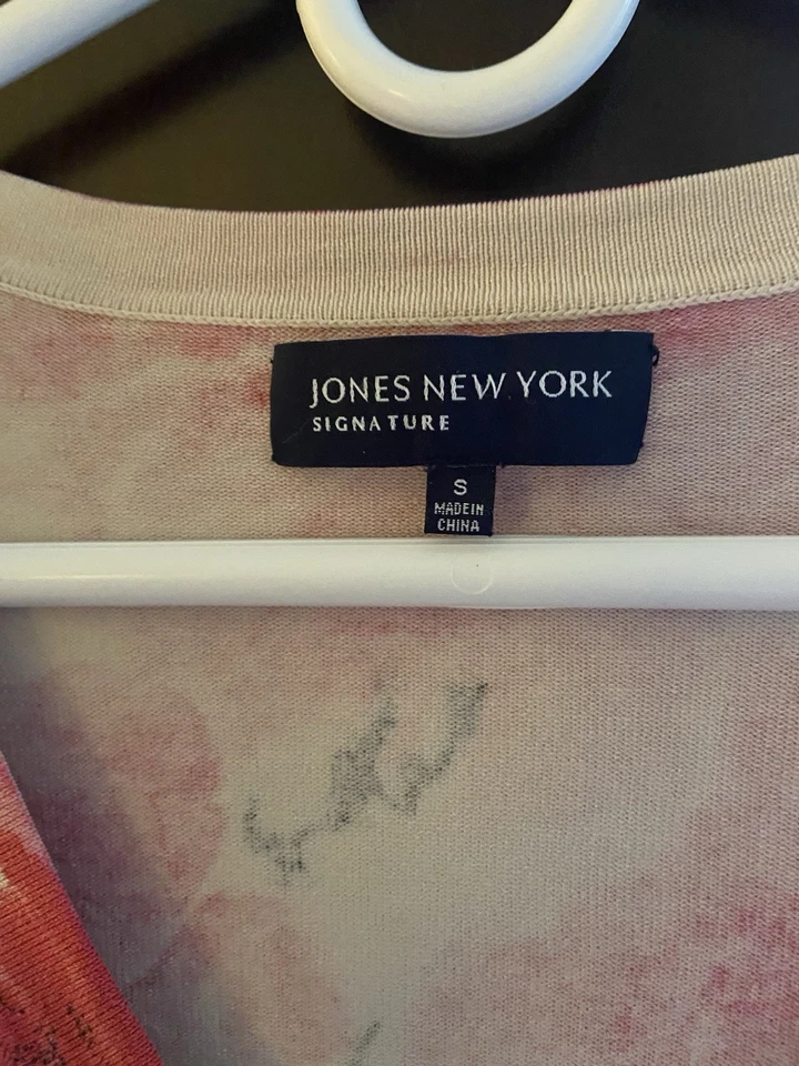 Jones New York Mujer Talla S Botón Frontal Cárdigan Suéter Rosa Negro Floral Foto 2 de 4