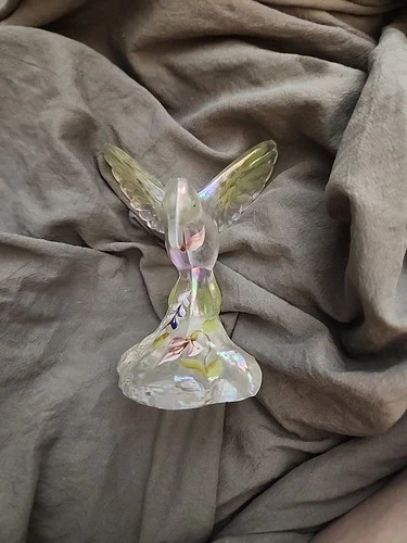 Fenton Iridescent Glass Hummingbird Hand Painted Flowers Signed 5066 WB