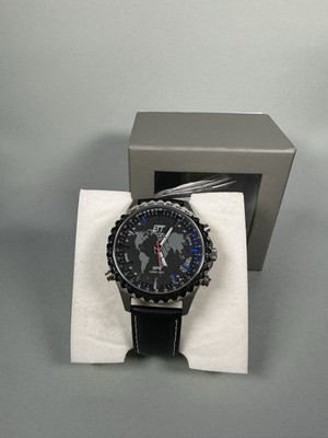 ETT Eco Tech Time GPS Quarz Weltzeit Herrenuhr Titan Analog mit Leder EGTB-10424