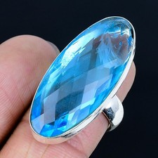 Unique Swiss Blue Topaz Gemstone 925 Sterling Silver Jewelry Ring Size 7