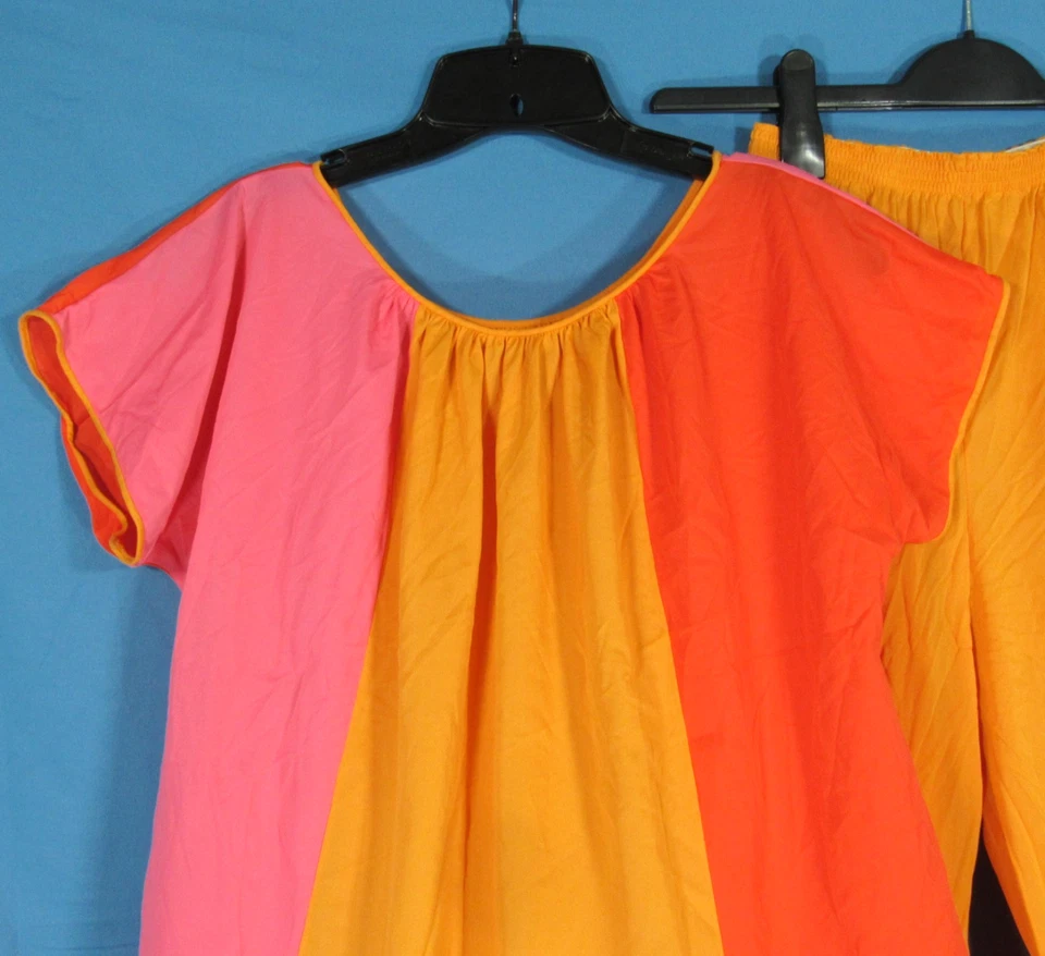 DE COLECCIÓN VANITY FAIR Naranja/Rojo/Rosa COLORBLOCK Salón PIJAMAS CONJUNTO Top/Pantalones Talla 34 Foto 2 de 4