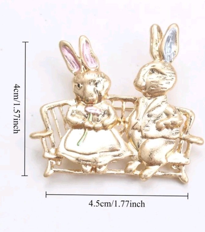 Cute Rabbit Couple Brooch with Golden Tone & Enamel Accents | eBay UK