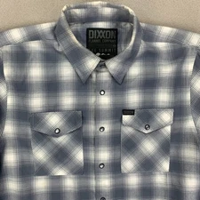DIXXON Flannel The Summit Snap Shirt Mens Medium Grey Shadow Plaid Chamois Retro