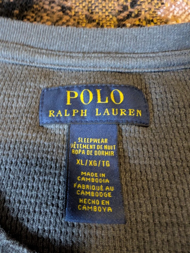 Polo Ralph Lauren Térmico Largo John Ropa de Dormir Camisa Cuello Redondo Esquí Oso Logo XL Foto 3 de 4